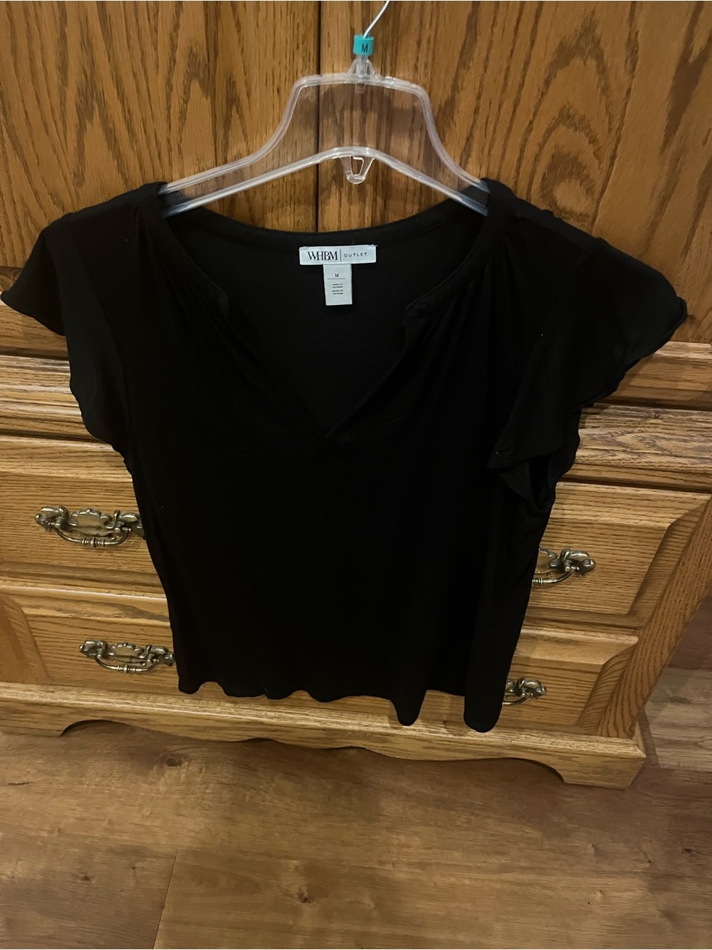 WHBM Black Short Sleeve V-Neck Top with flutter sleeves set of 2